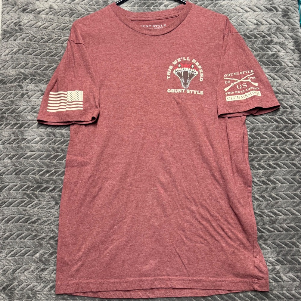 Grunt Style Graphic T-Shirt Large Maroon Excellent Don't Tread On Me (1647)